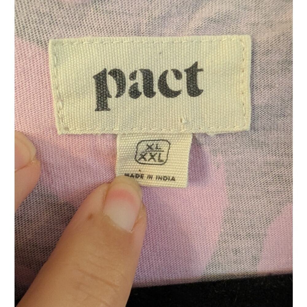 Pact Organic Cotton Floral Robe XL XXL Pink Gray Tie Waist Tropical Botanical - Picture 6 of 6